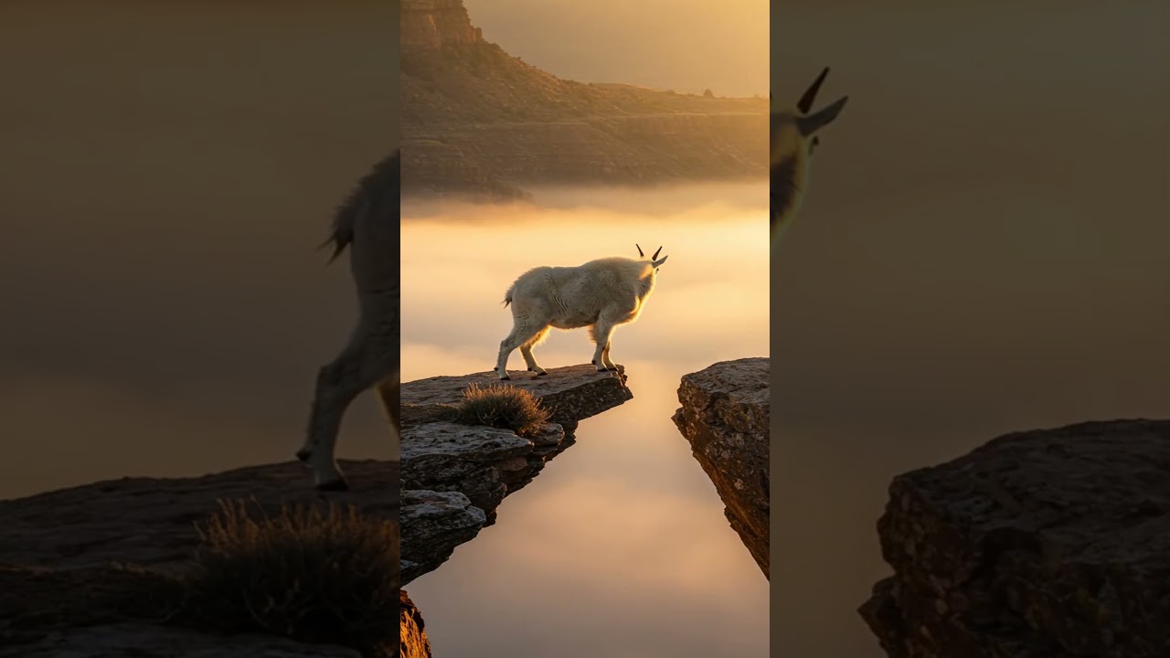 Fearless Goat on the Edge | Nature’s Tightrope Walk 🌄🐐
