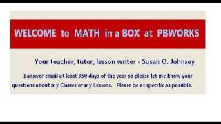 Welcome to Classes at Math in a Box dot com.