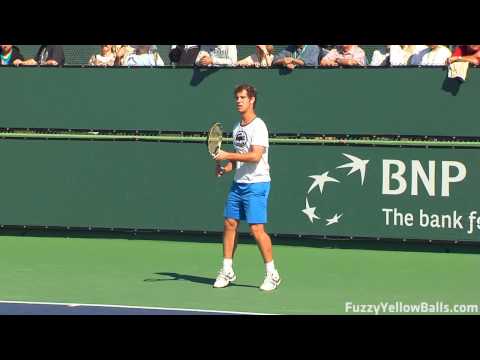 www.fuzzyyellowballs.com This is high definition footage of tennis pro Richard Gasquet warming up at the BNP Paribas Open. Keep an eye out for his amazing one-handed backhand.