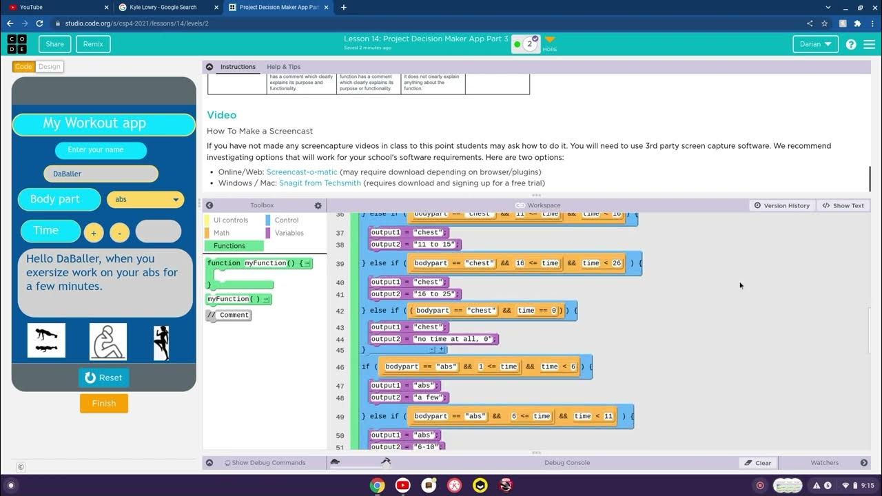 Code lesson 13 decision making app youtube
