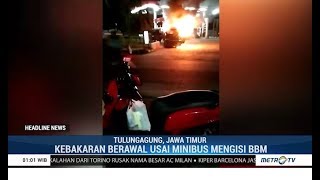 Kebakaran Minibus di SPBU Tulungagung