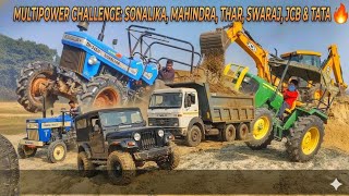 JCB 3DX Loading Sand &amp; Mud in Tata Tipper! Ft. Mahindra Thar, Sonalika &amp; Swaraj Tractor