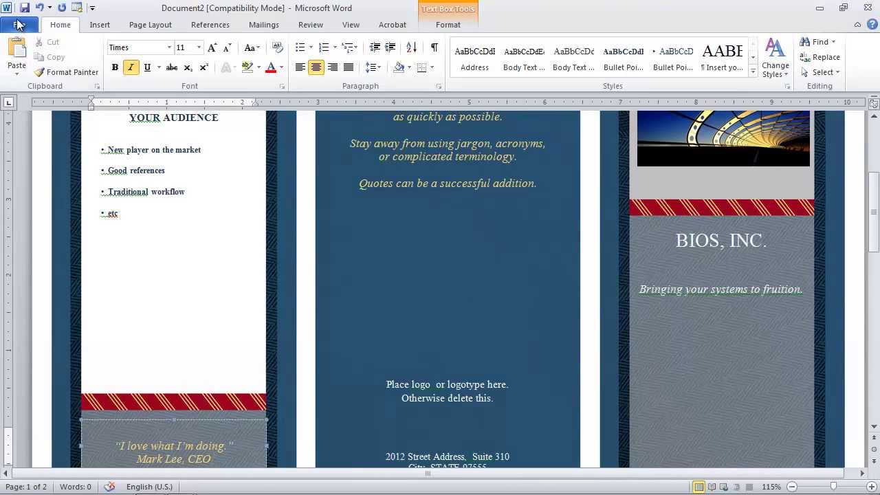 How to Make a Brochure in Microsoft Word Intended For Microsoft Word Pamphlet Template