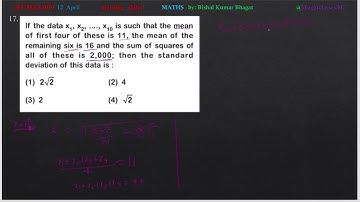 If the data x1, x2, ...., x10 is such that the meanof first four of these is 11, the mean of therema