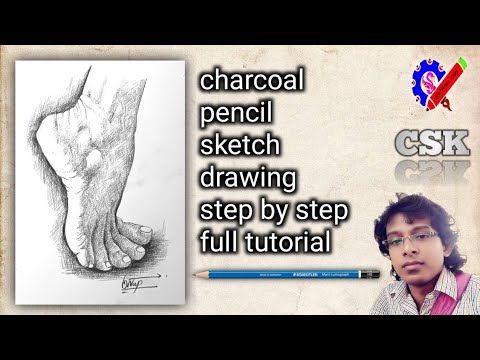charcoal pencil sketch drawing step by step full tutorial - YouTube