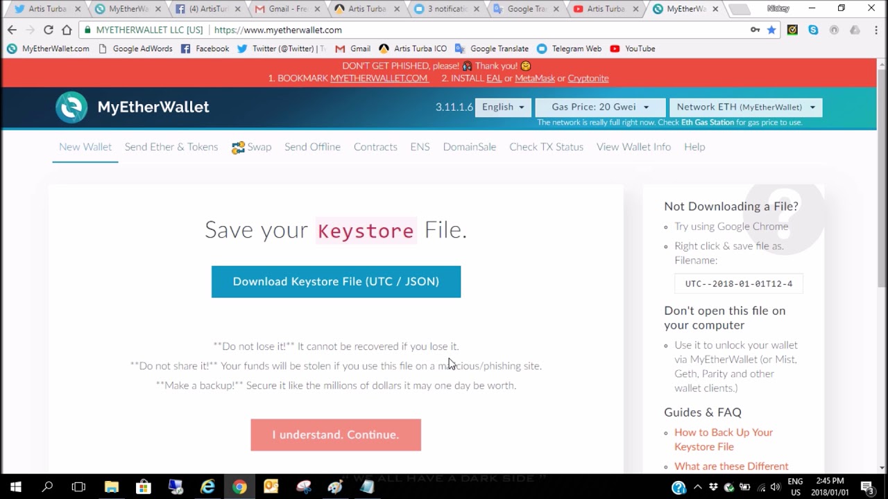 Artis Turba - How to create a MyEtherWallet