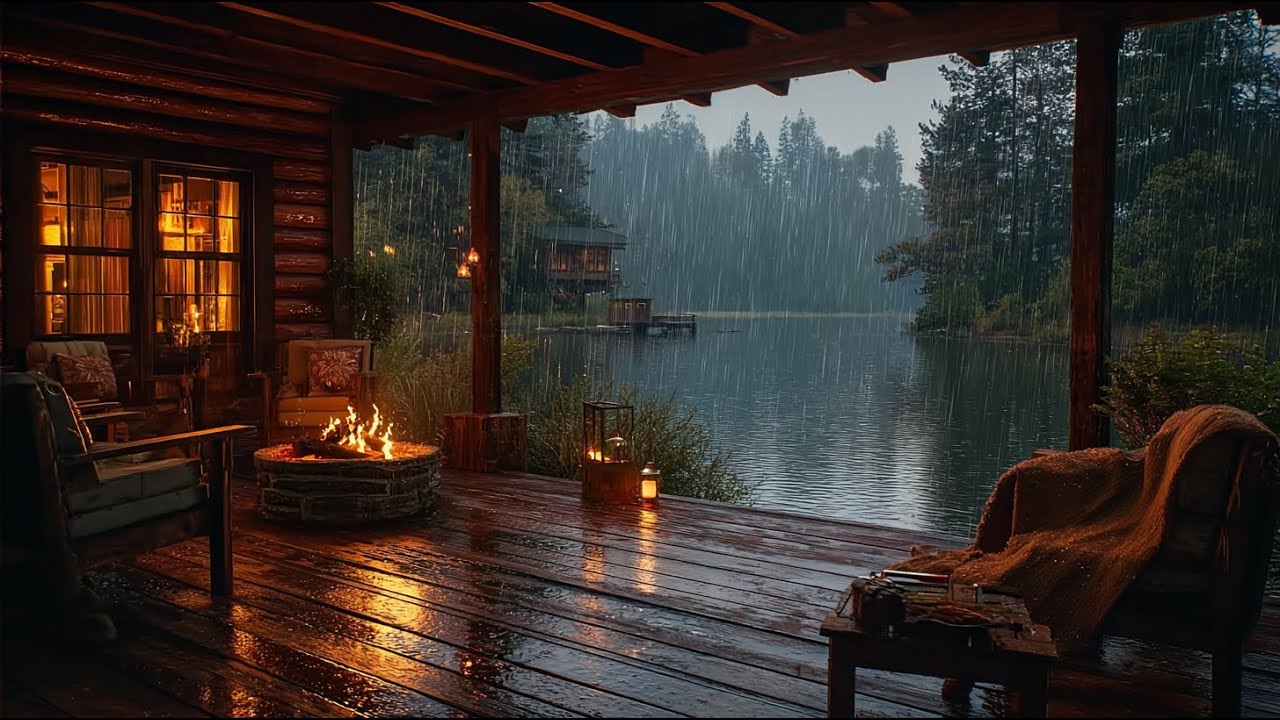 Cozy Lakeside Cabin Rain 🌧🔥 | Relaxing Rain & Fire Sounds for Deep ...