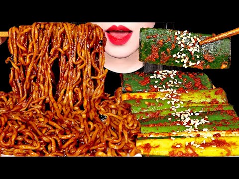 ASMR SPICY BLACK BEAN NOODLES, GREEN ONION KIMCHI 짜파구리, 대파김치 먹방 EATING SOUNDS MUKBANG | ZOEY ASMR