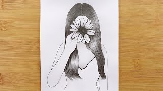 How to draw a girl with Flower / Drawing tutorial for beginners