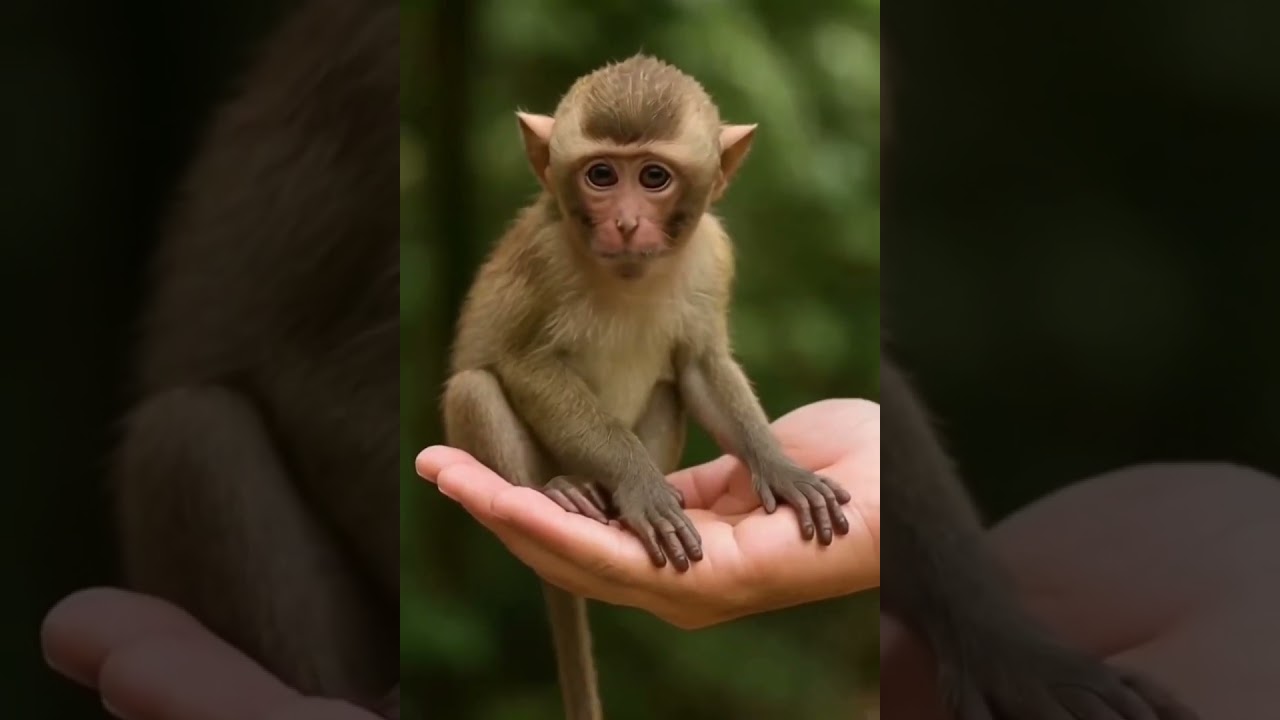 cute monkey sitting on the palm of the hand