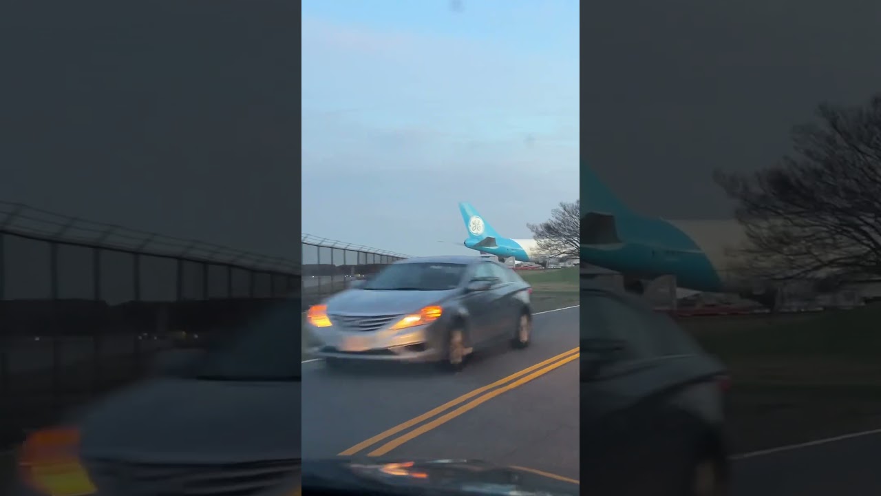 Rare spotting of the GE Propulsion Test Platform 747, my home airport Norfolk International 