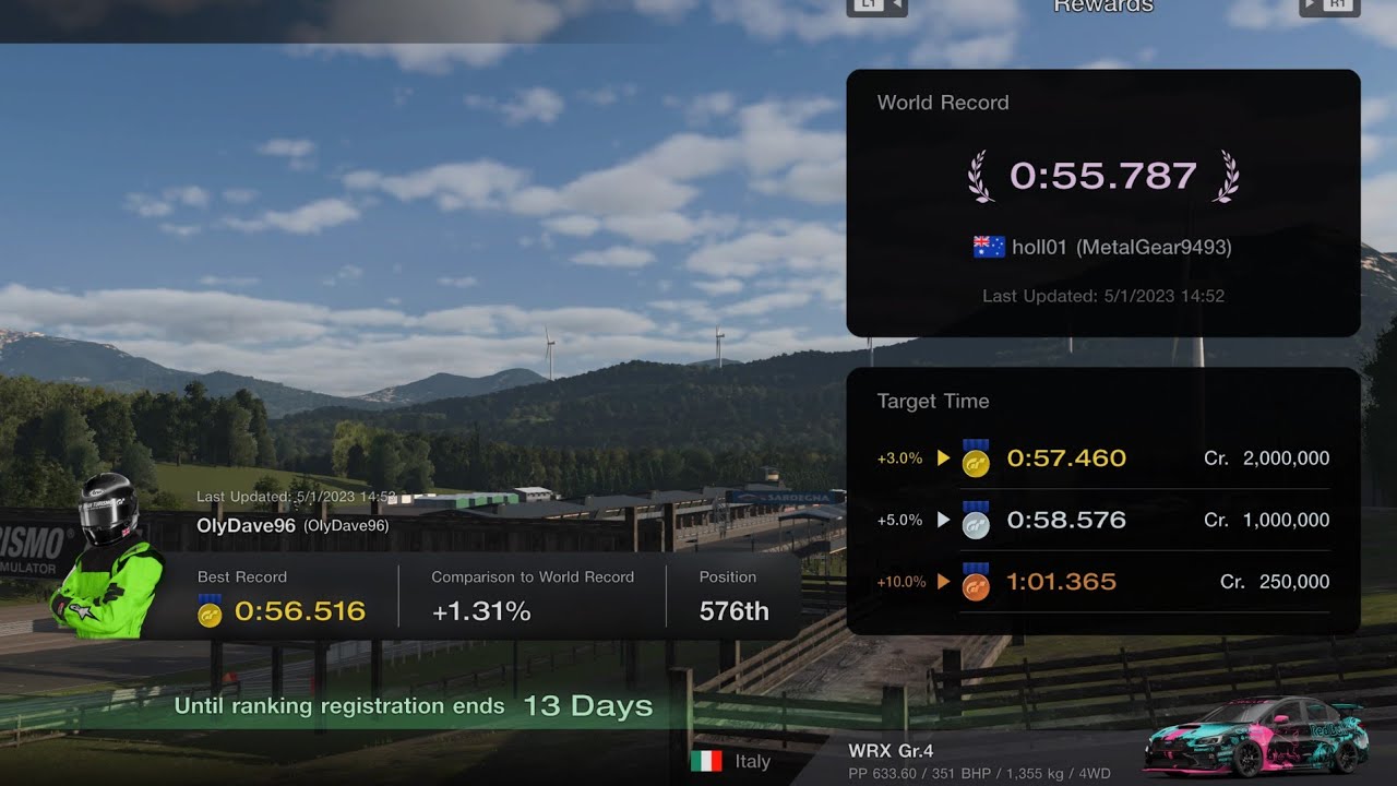 GT7 - 56.516 - Easy Gold 2,000,000 Credits - Lap Time Challenge - Sardegna Road Course
