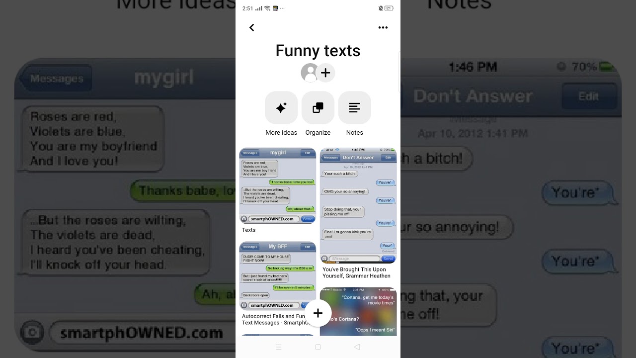 reacting to funny text messages on Pinterest