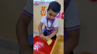 Squeezing water with sponge#purplevalleyschool#learning#fun#activity.