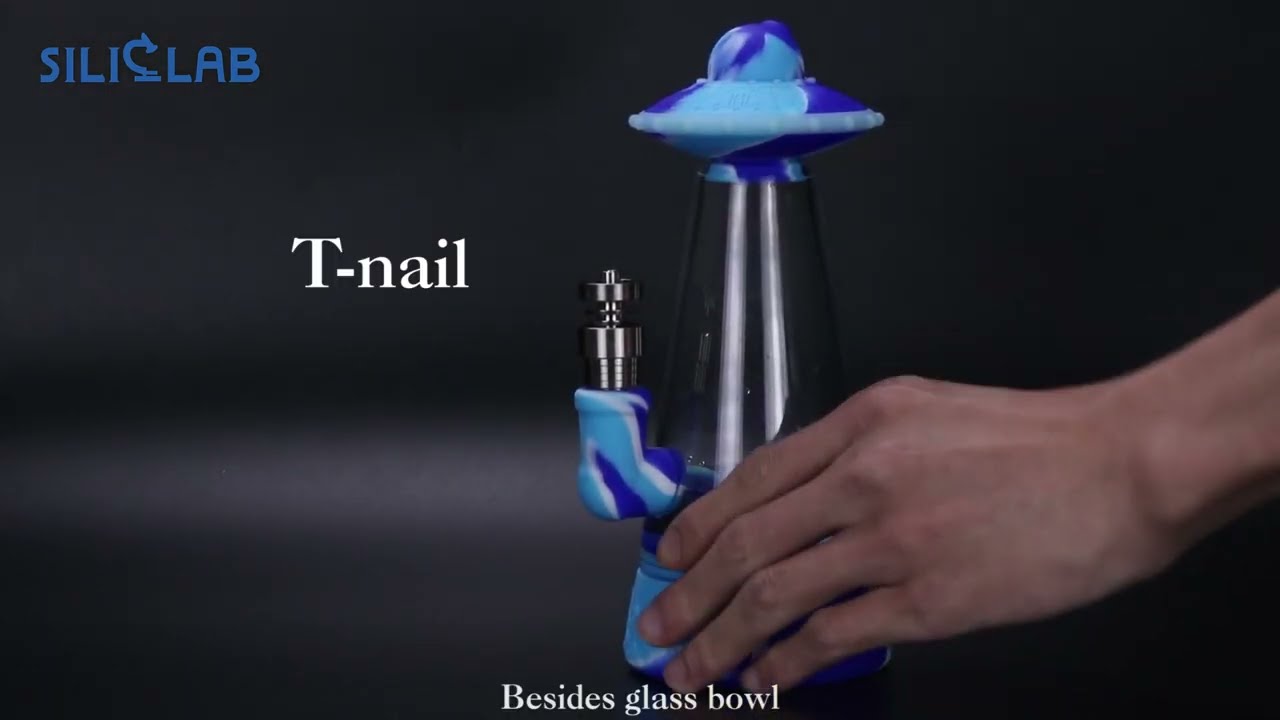 SILICLAB UFO Silicone Glass Water Pipe Bubbler Beaker Bong Pipes with Glass Bowl and PET Gift Box