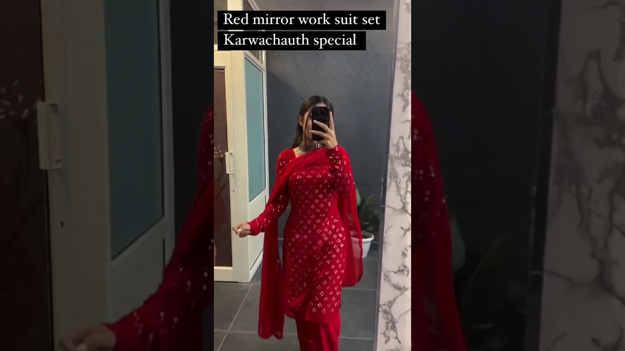 Red Mirror Work Suit Set...❤️|check comment box|#