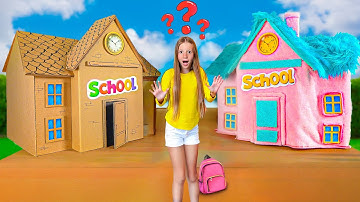 Nastya plays with friends Cardboard VS Fluffy school