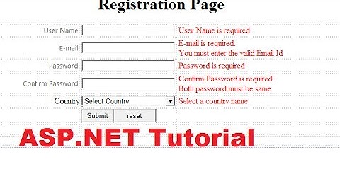 ASP.NET Tutorial 2- How to Create a Login website - Validation Controls ( Registration Page )