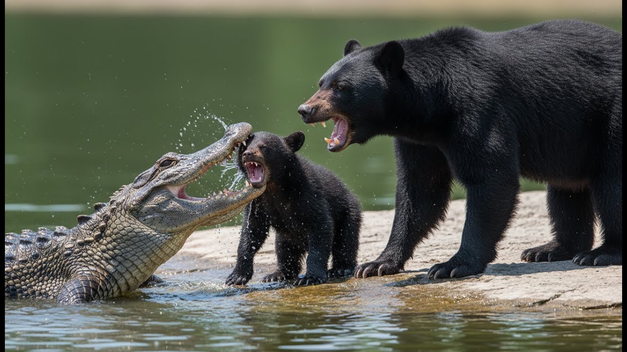 Bear Cub Trapped for Hours Attacked by Crocodile — Mother Does the Unthinkable!