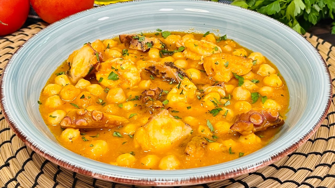 ¡No necesitas olla exprés! GARBANZOS con PULPO y LANGOSTINOS súper fáciles