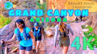 Ultimate Grand Canyon Trail Part 3/6, MOST DANGEROUS, Bright Angel Trailhead, Arizona USA 4K - UHD