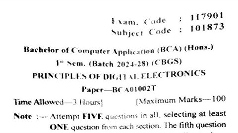 Gndu BCA 1st Semester Principles of Digital Electronics Question Paper 2024