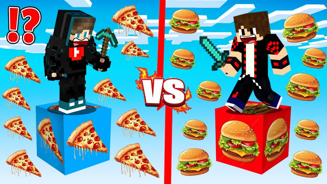 ماين كرافت : حـرب الطعام المشهور ولكن حظ البيتزا ضد حظ البرجر !!؟ 🔥😱