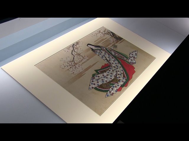 六代歌川豊国画、梅の花の肉筆日本画短冊 六代歌川