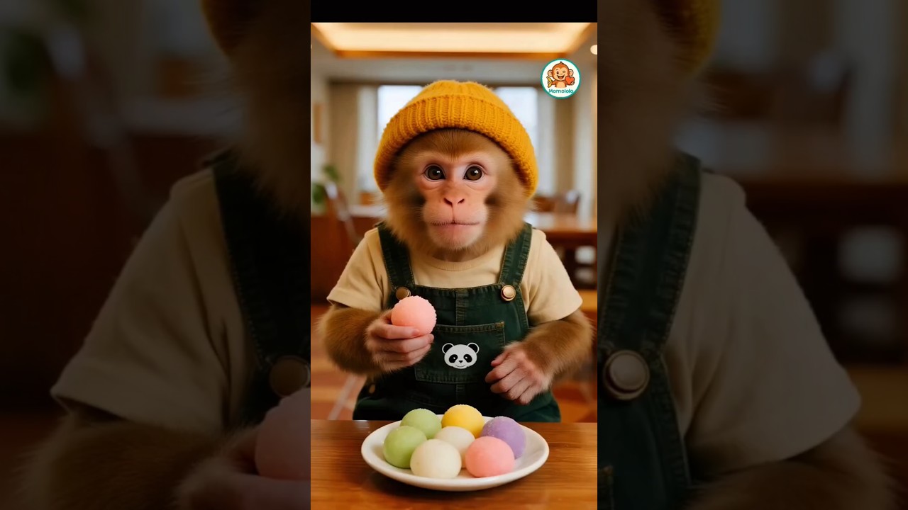 Adorable Monkey Tries Pink Mochi for the First Time! 🐒🍡😂 モンキーがピンク餅を食べる！