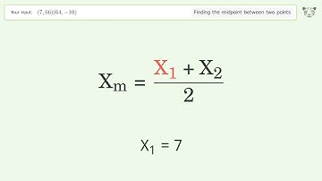 Find the midpoint between two points p1 (7,66) and p2 (64,-10): Step-by-Step Video Solution