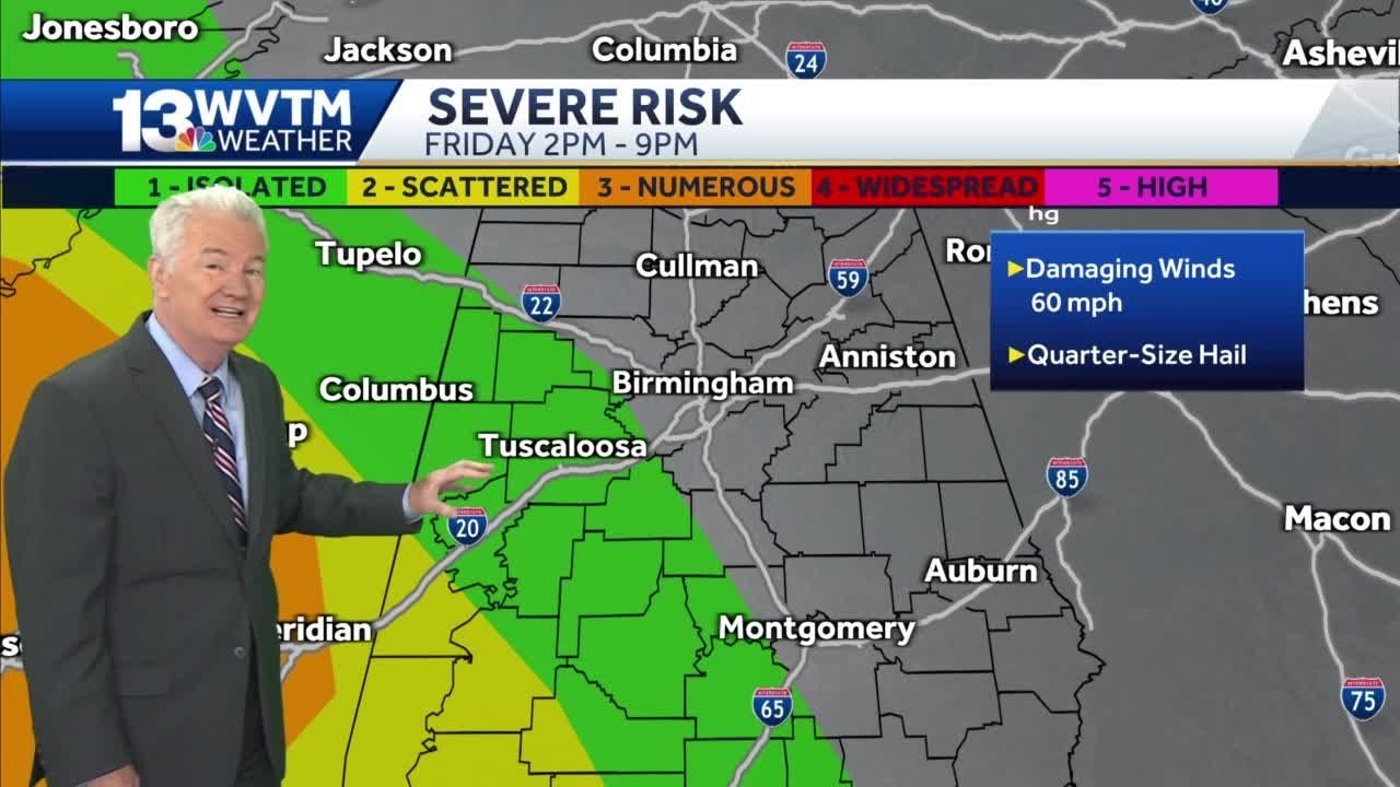 Impact Day Friday, slight risk of severe weather in west Alabama - YouTube
