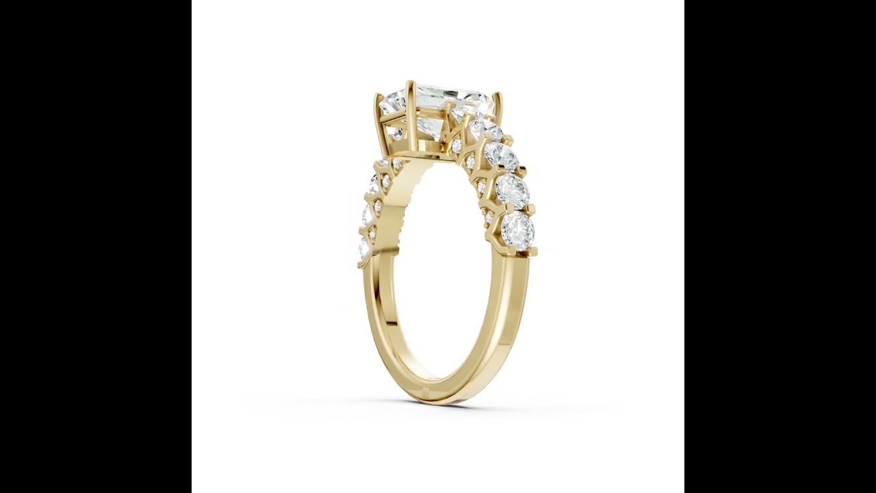 Radiant Cut Diamond With Scalloped Graduated Shank Ring