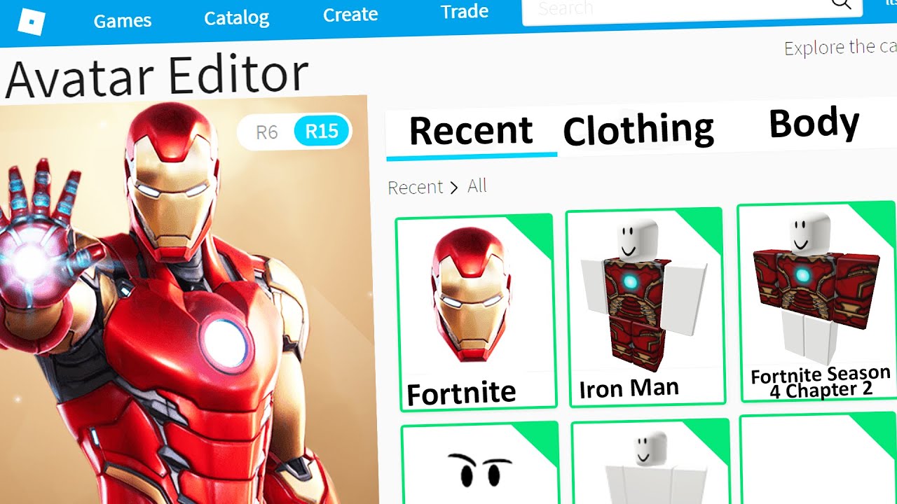 Making Fortnite Iron Man A Roblox Account Youtube - iron man roblox t shirt