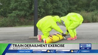 Scott County Emergency Management teams run train derailment drill