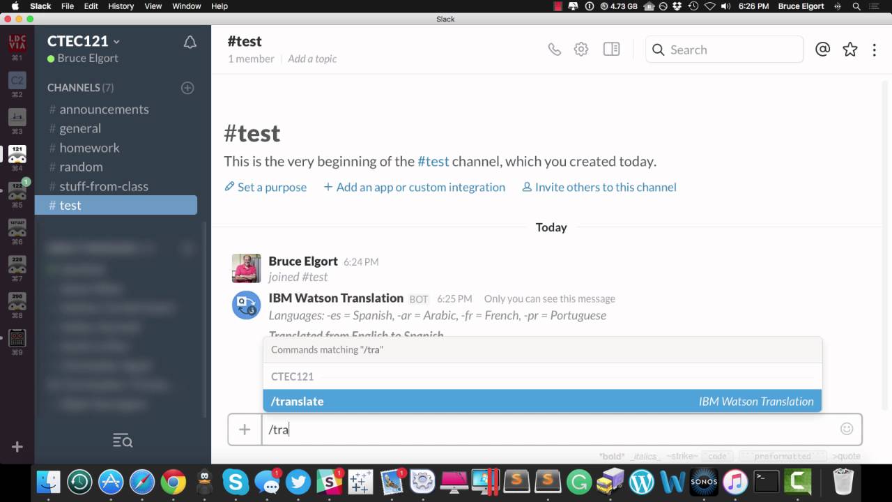 Slack with IBM Watson Translation Bot - YouTube