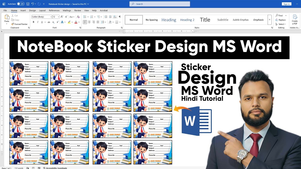 Sticker design ms word | Printable Notebook Sticker Design in MS Word ...