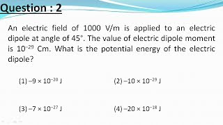 JEE Main 2019 physics solutions | An electric field of 1000 V/m is applied to an electric dipole ...