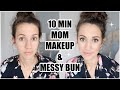 GRWM 2019 | EASY 10 MINUTE MOM MAKEUP ROUTINE AND MESSY BUN TUTORIAL