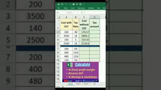 GST formula in Excel | Calculate cost without GST amount in Excel (Reverse GST calculation) #shorts screenshot 4