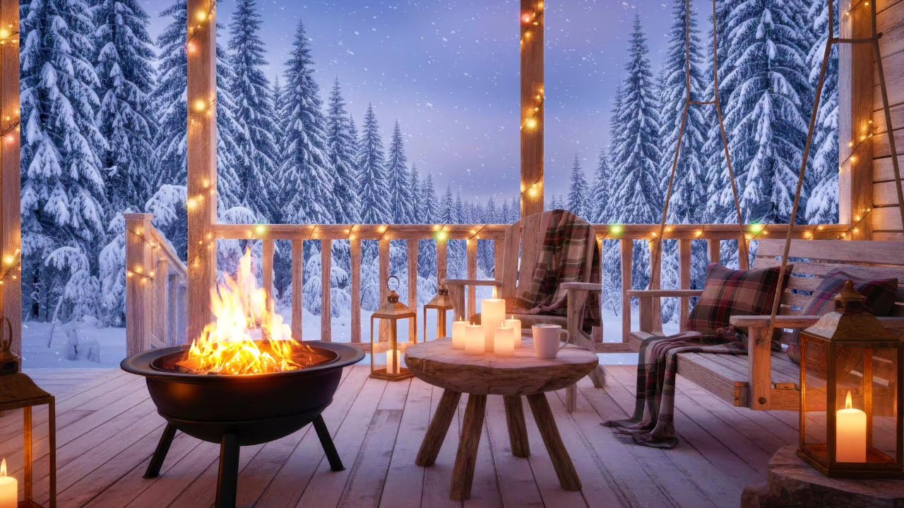 Cozy Winter Fire Pit Ambience ❄️🔥 Relaxing Snowy Night