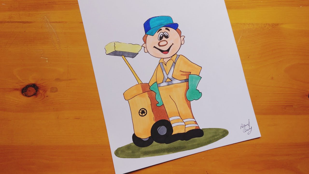رسم عامل نظافه خطوه بخطوه || cleaning man drawing
