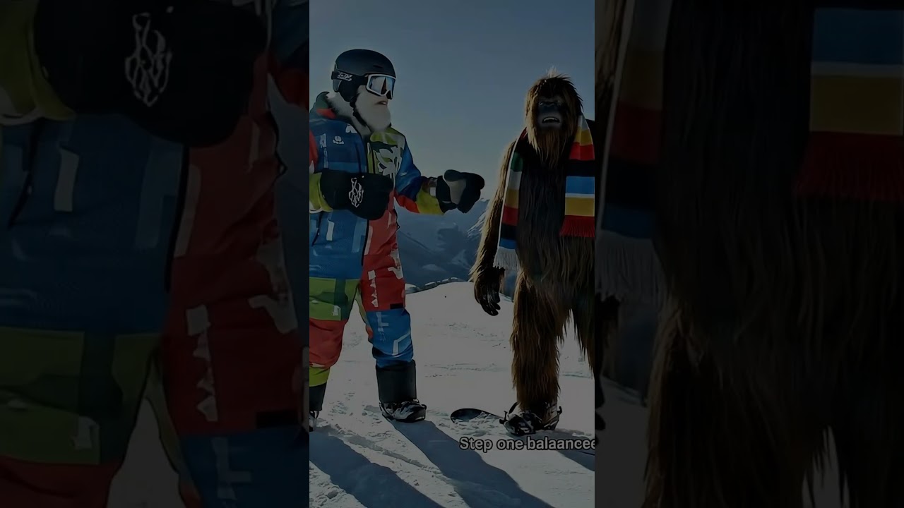 Bigfoot vlogs. Yeti teaches Bigfoot to snowboard 