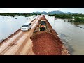 New Update wonderful road building defend Flooding Strong Bulldozer Pushing Dirt Truck Dumping