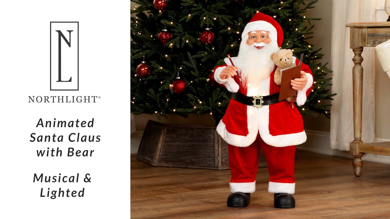 32" Animated Musical Santa Claus with Bear Christmas Decoration | Northlight TJ97716 | Northlight