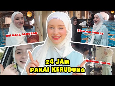 BULE BARBIE 24JAM PAKE KERUDUNG🧕🏻BELAJAR SHOLAT DAN BERBAGI MAKANAN