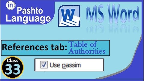 Table of Authorities in ms word in pashto | winword TOF in pashto | winword Table of Authorities