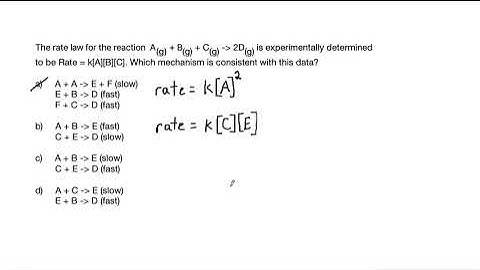 The rate law for the reaction  A(g) + B(g) + C(g) -) 2D(g) is experimentally determined...