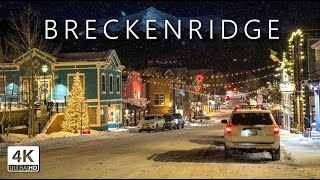 Breckenridge Colorado - Snowy Evening in  Christmas Decorated Ski Resort Town - 4K Walking Tour