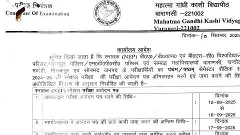 आवश्यक सूचना MGKVP B.A/B.com/B.sc 5th or 6th Semester Special back exam form released