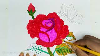 Beautiful Rose Coloring Page | Rose Coloring Page | Red Rose Drawing